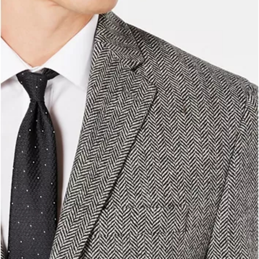 Lauren RL Herringbone Wool Blazer Suit Jacket Mens Sport Coat Black White 42 REG